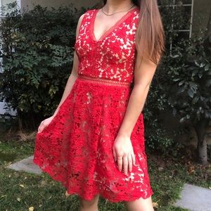 Francesca’s Red Lace Double V Dress Sz XS